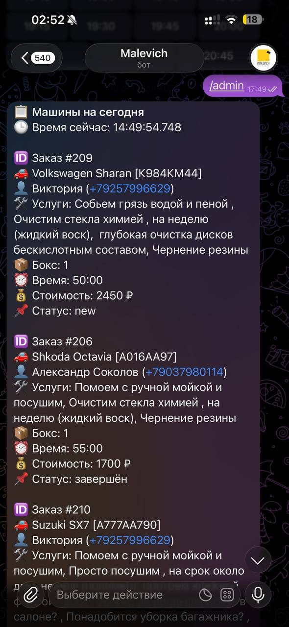 Машины на сегодня